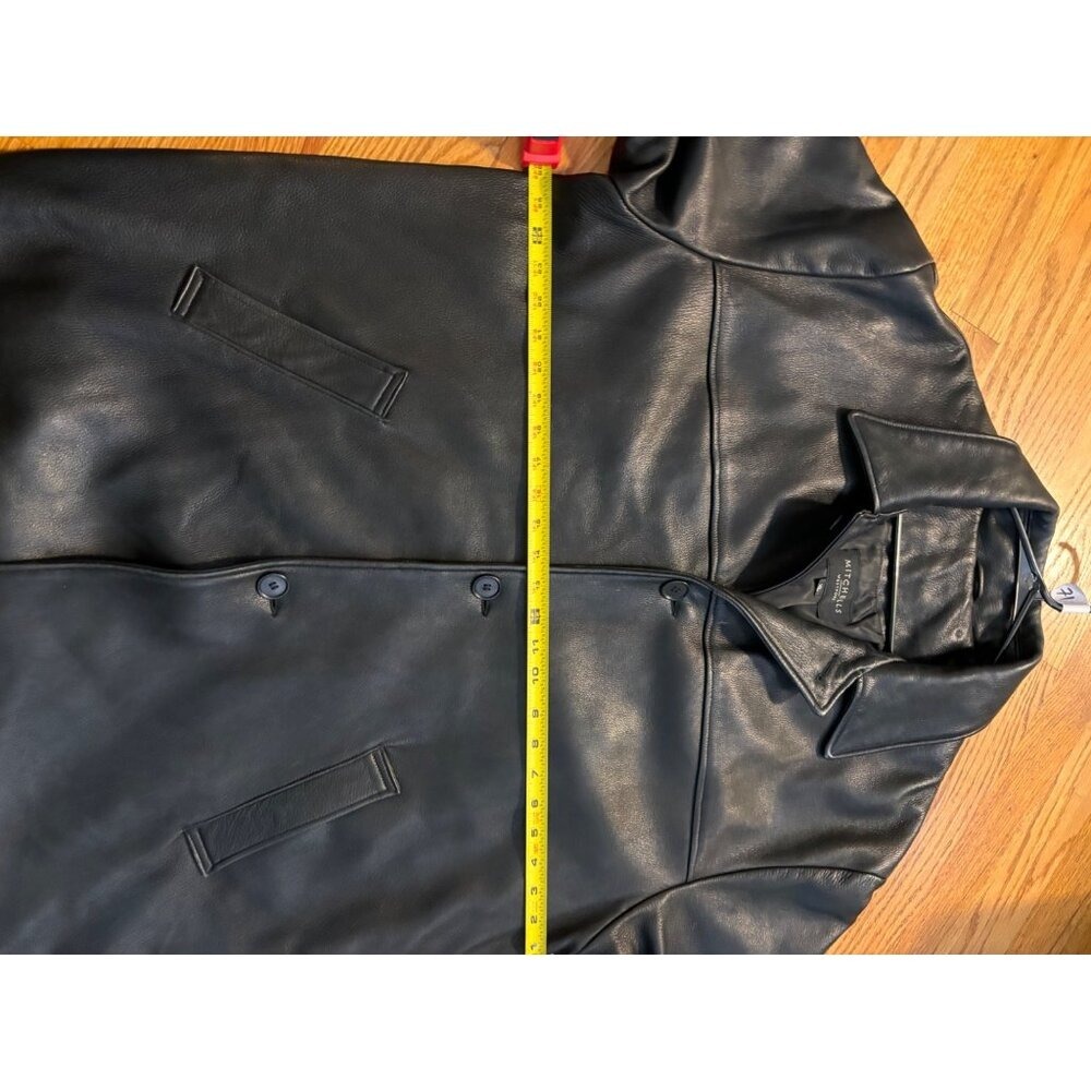 Mitchells of Westport Mens Black Leather Car Coat Button Front Jacket - Picture 11 of 15